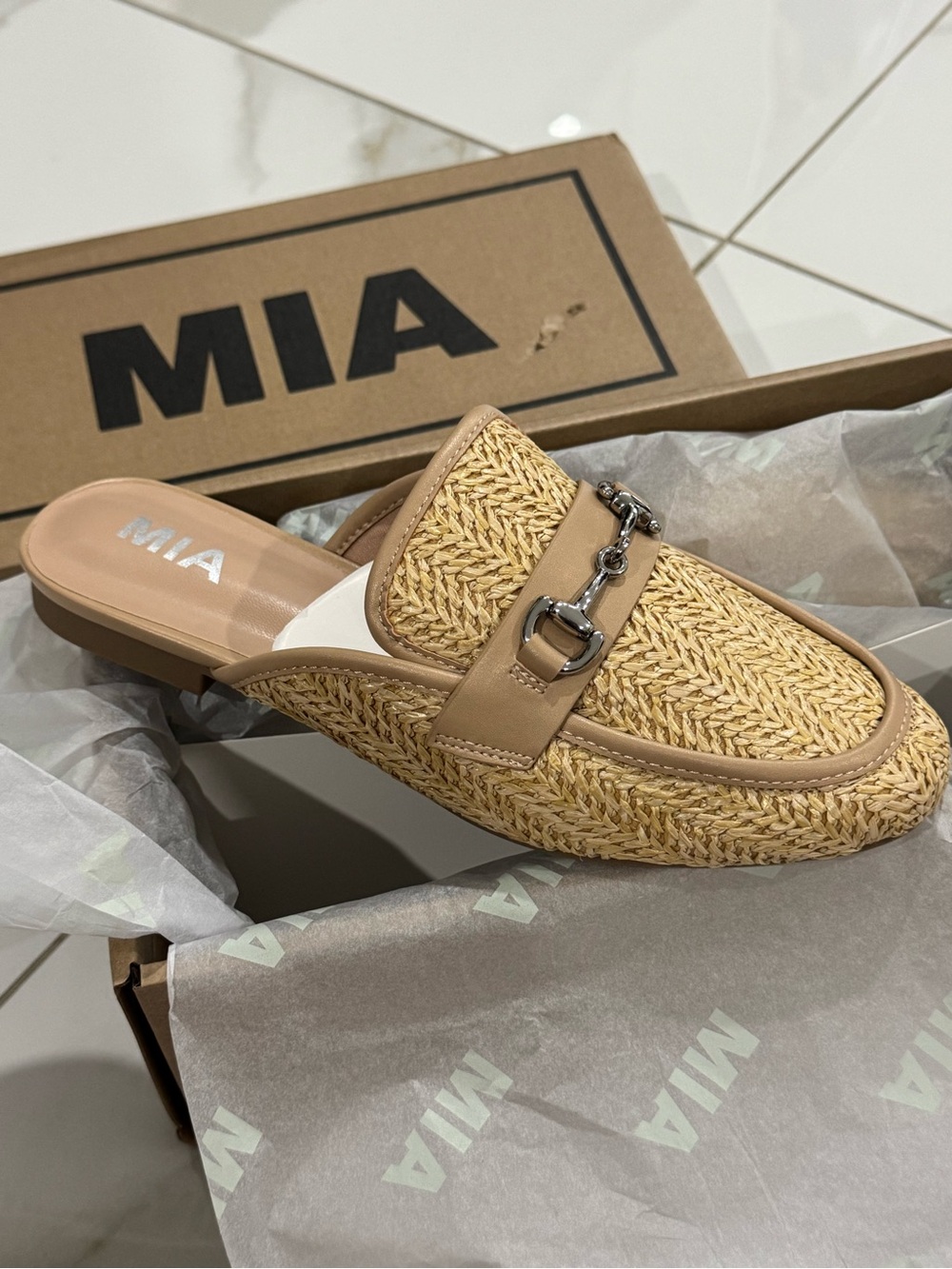 MIA Desz Raffia Mule Loafers Natural Women’s Size 7 NEW